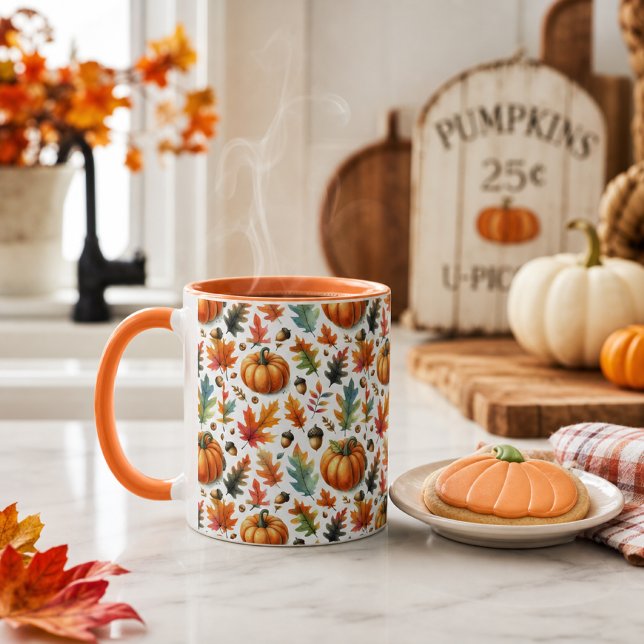 Mug Citrouilles et feuilles festives d'automne sur fon (Créateur téléchargé)