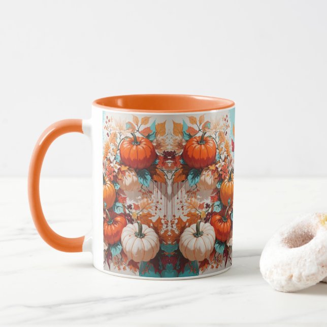 Mug Citrouilles et fleurs sur la vigne - Whimsical Aut (Avec donut)