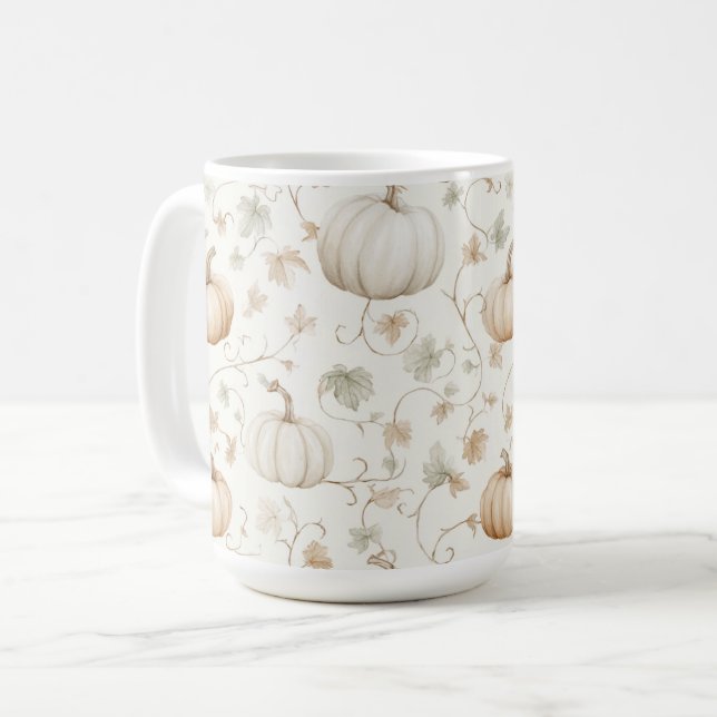 Mug Citrouilles Feuilles Orange Blanc (Devant gauche)