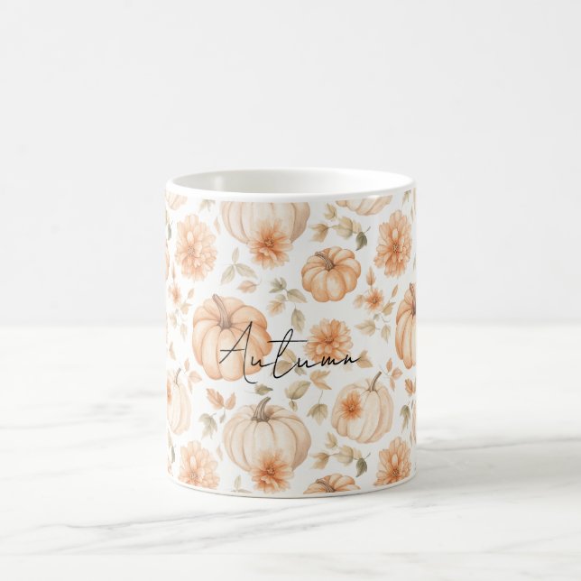 Mug Citrouilles Fleurs Blanches Crème Pêche (Centre)