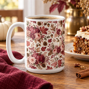 Mug Citrouilles Florales Élégantes de Bourgogne d'Auto