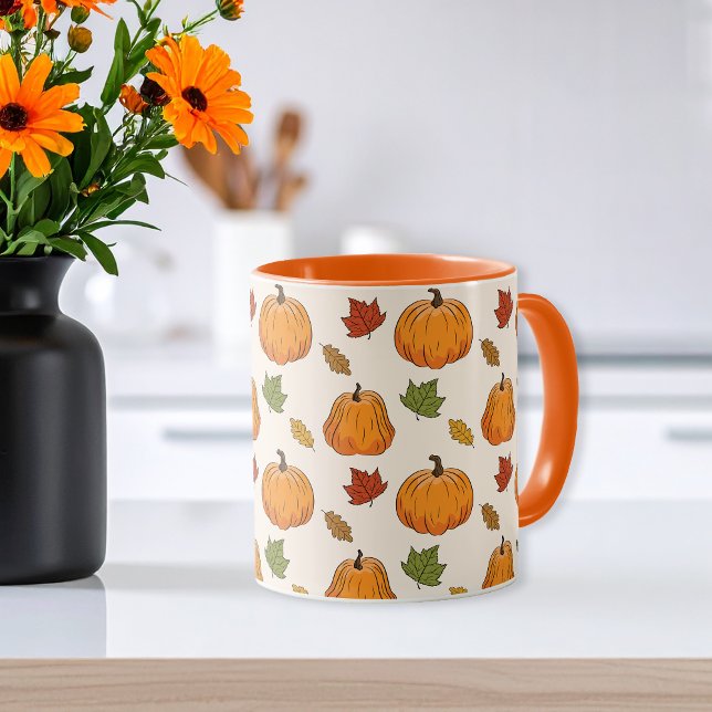 Mug Citrouilles Oranges Et Feuilles D'Automne Motif (Créateur téléchargé)