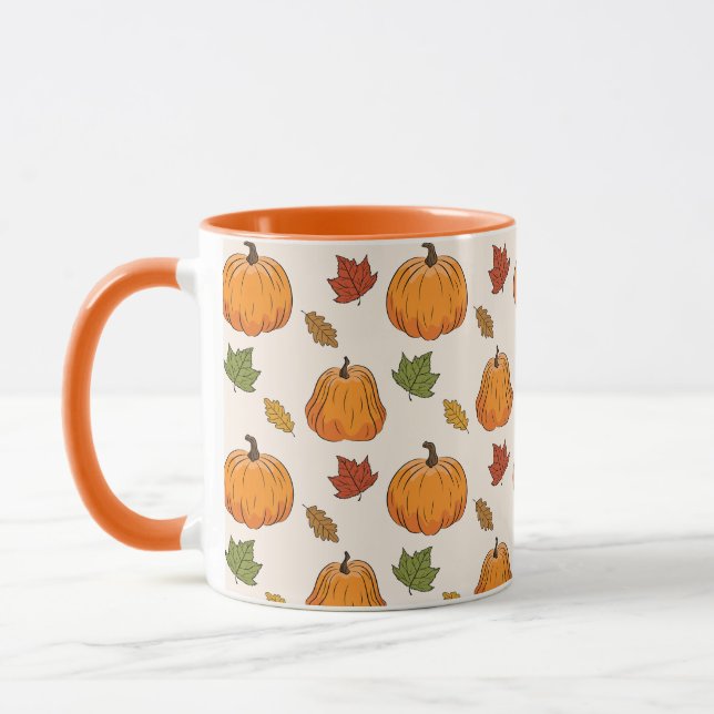 Mug Citrouilles oranges et motif de feuilles d'automne (Gauche)