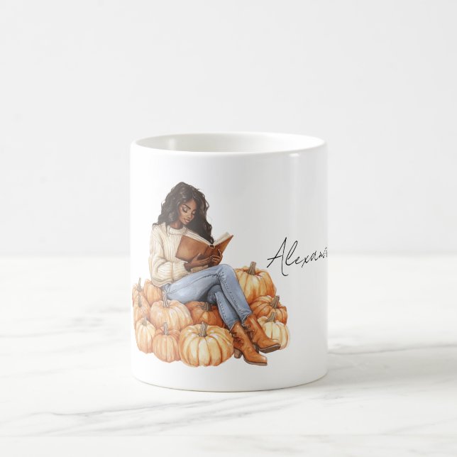 Mug Citrouilles oranges Fille noire avec livre (Centre)