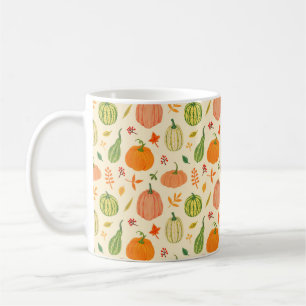 Mug Citrouilles verts et oranges avec feuilles et bran