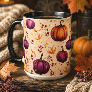 Mug Citrouilles violettes aquarelles pour la récolte d