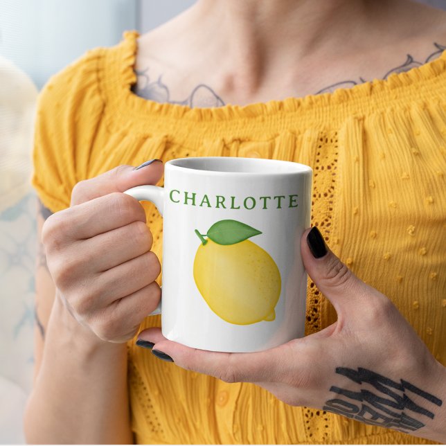 Mug Citrus citron jaune vert monogramme tendance (Créateur téléchargé)