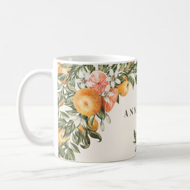 Mug Citrus orange botanique moderne rustique personnal (Gauche)
