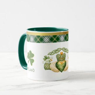 Mug Claddagh irlandais et tartan personnalisé