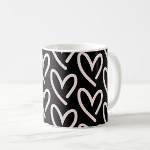 Mug Clair rose W/ Noir Coeurs Arrière - plans des Coe