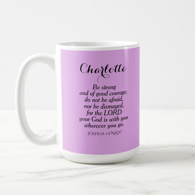 Mug Clair Violet Courage Bible Verse Nom personnalisé (Gauche)