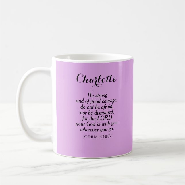 Mug Clair Violet Courage Bible Verse Nom personnalisé (Gauche)