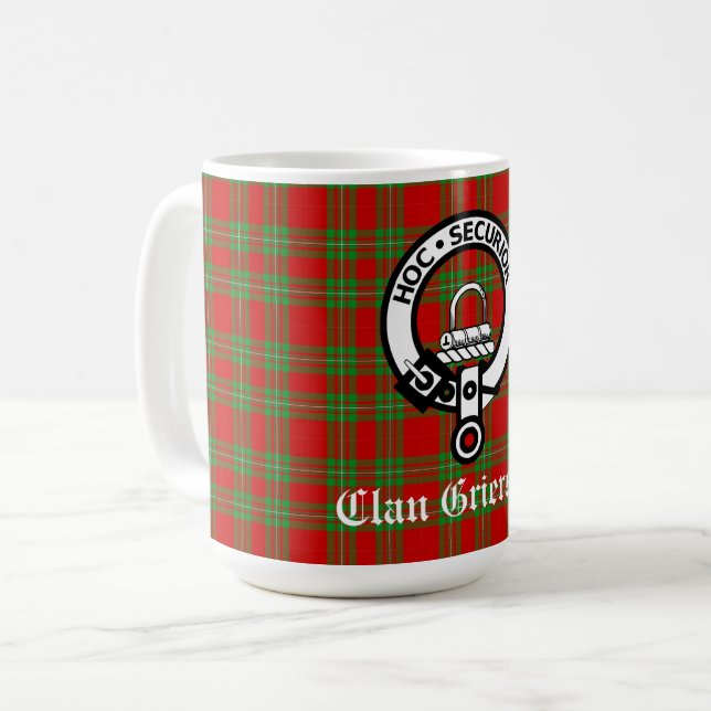 Mug Clan Grierson Crest Badge & Tartan (Devant gauche)