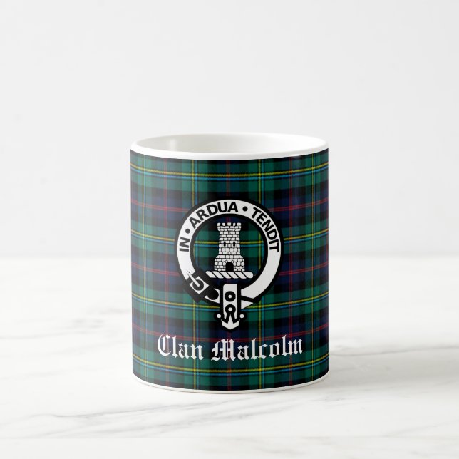 Mug Clan Malcolm Crest Badge et Tartan (Centre)