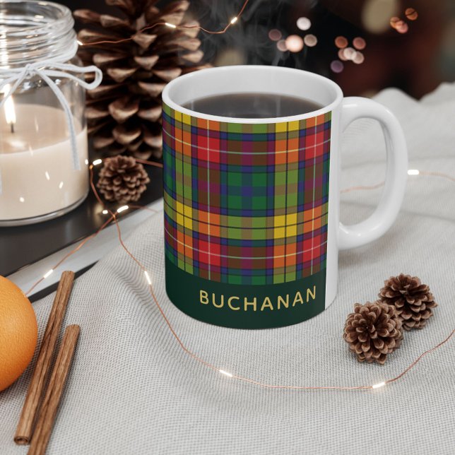 Mug Clan personnalisé Buchanan Tartan Nom du plan (Personalized Rustic Plaid Red Green Buchanan Tartan 11oz Coffee Mug)