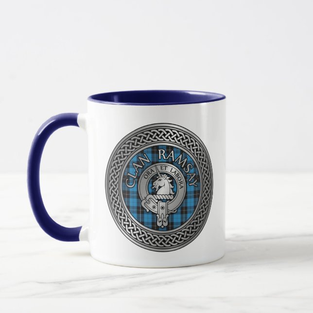 Mug Clan Ramsay Crest & Hunting Tartan Knot (Gauche)