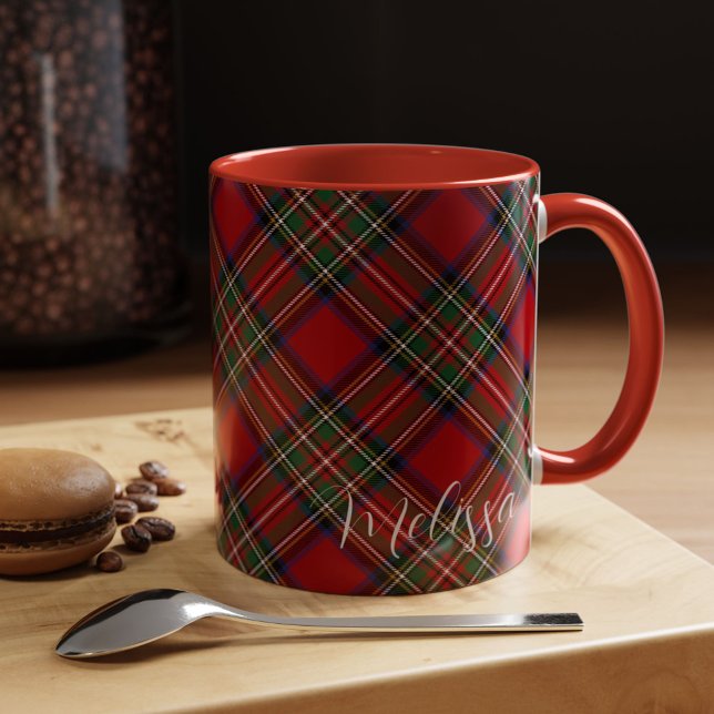 Mug Clan vert rouge plaid personnalisé Stewart Tartan (Rustic Plaid Stewart Tartan 11oz Coffee Mug)