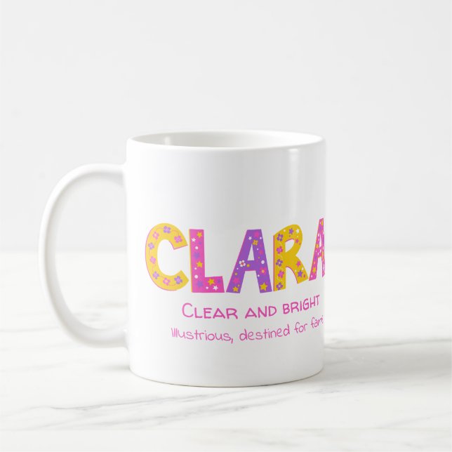 Mug Clara Girls nom signifiant étoiles de fleurs viole (Gauche)