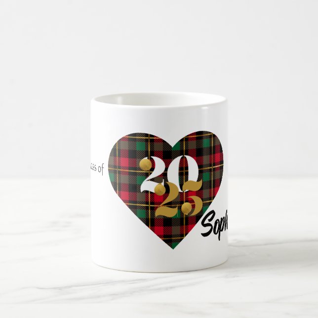 Mug Classe de 2025 Coeur Plaid Personnalisé (Centre)