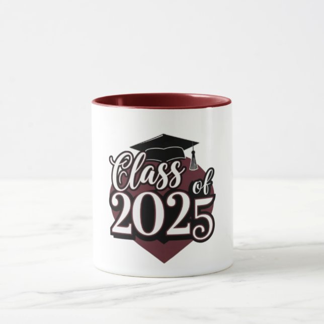 Mug Classe de 2025 Graduation Cap Heart Mens (Centre)