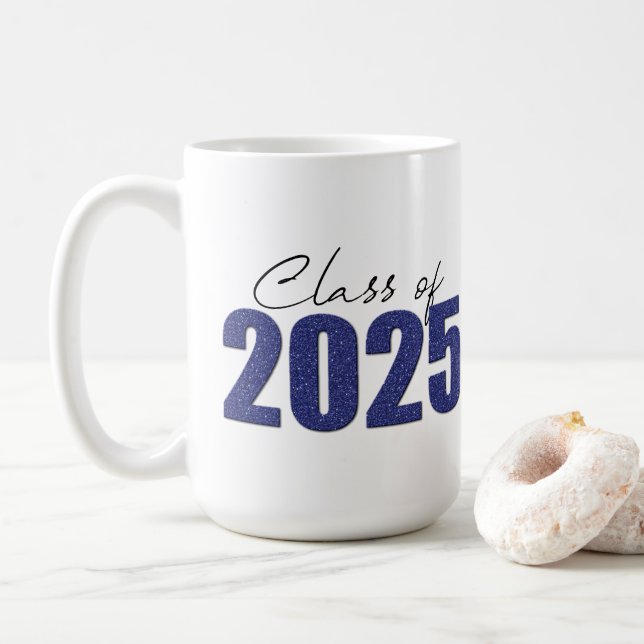 Mug Classe de Parties scintillant bleu marine de 2025 (Avec donut)
