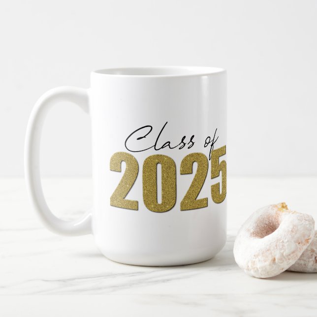 Mug Classe de Parties scintillant d'or de 2025 (Avec donut)