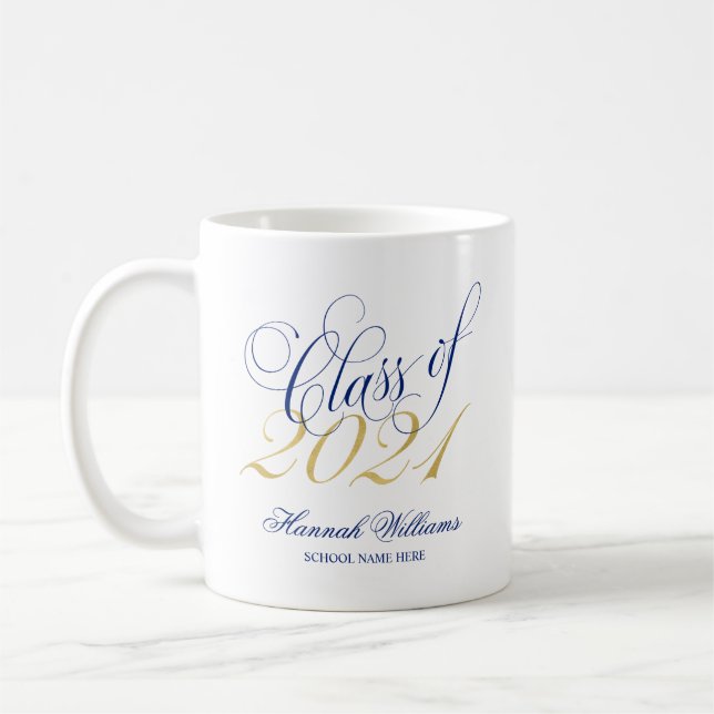 Mug Classe d'or de script Blue de 2021 (Gauche)