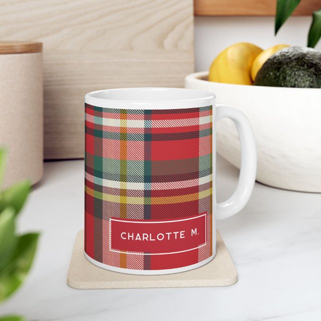 Mug Classic Coloré Personnalisé Plaid (Rustic Plaid Personalized Teachers 11oz Coffee Mug)