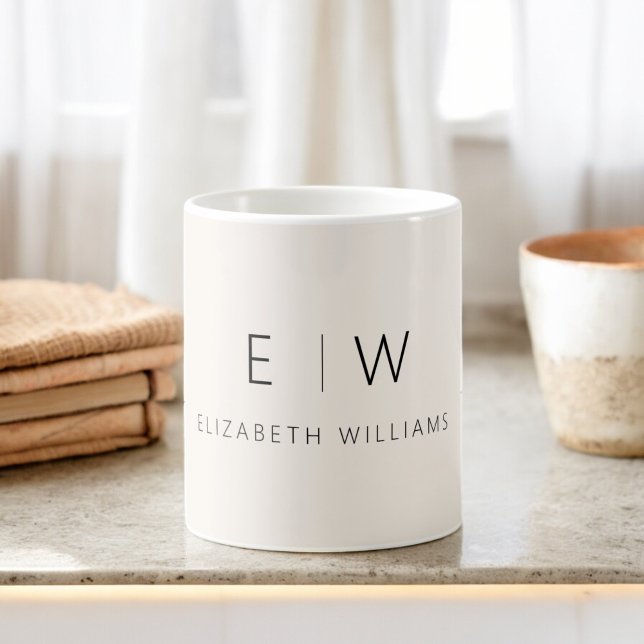 Mug Classic Elegant Neutral Minimaliste Nom Monogramme (Créateur téléchargé)