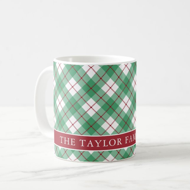 Mug Classic Green Argyle Plaid Preppy Family Name (Devant gauche)