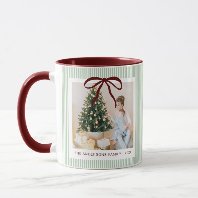 Mug Classic Green Stripes Red Bow Christmas (Gauche)