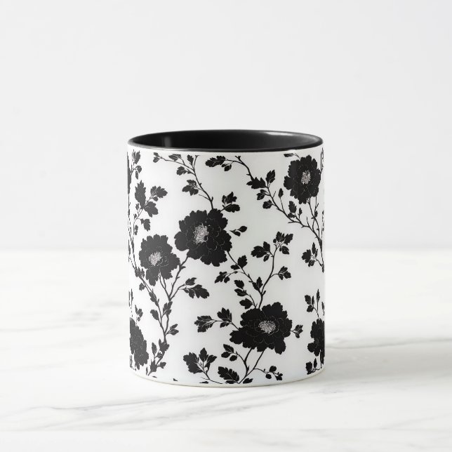 Mug Classic High Contrast Black Floral Silhouette (Centre)