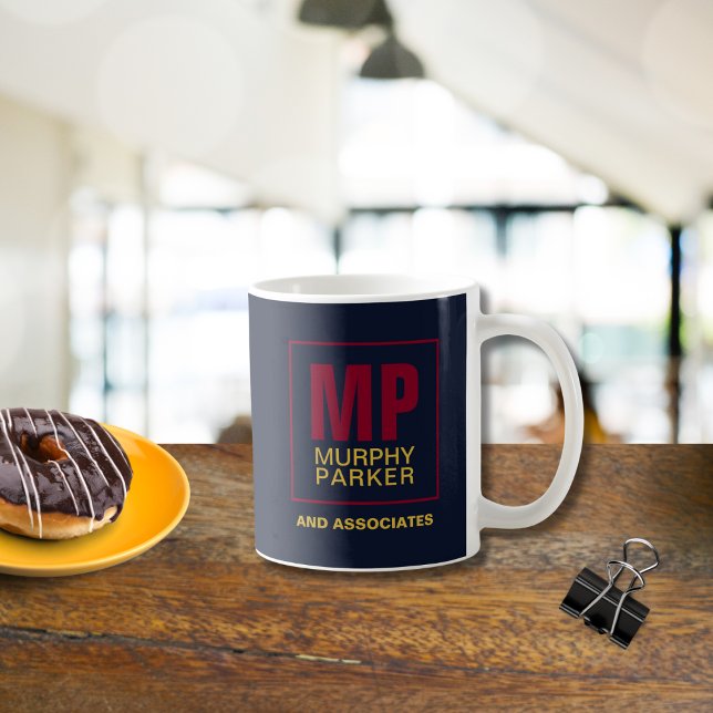 Mug Classic Navy Burgundy Gold Business Monogramme Log (Créateur téléchargé)