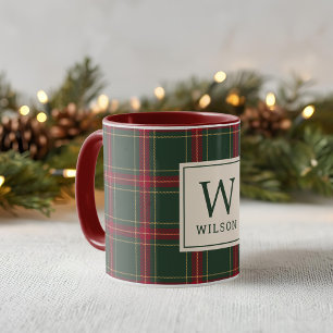 Mug Classic Noël Plaid Nom de famille Monogramme