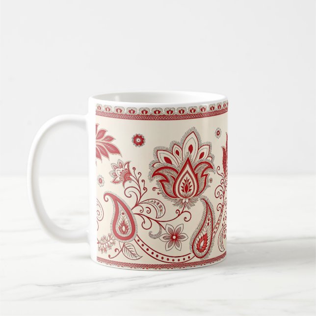 Mug Classic Paisley Garden Motif - Décor Rouge & Beige (Gauche)