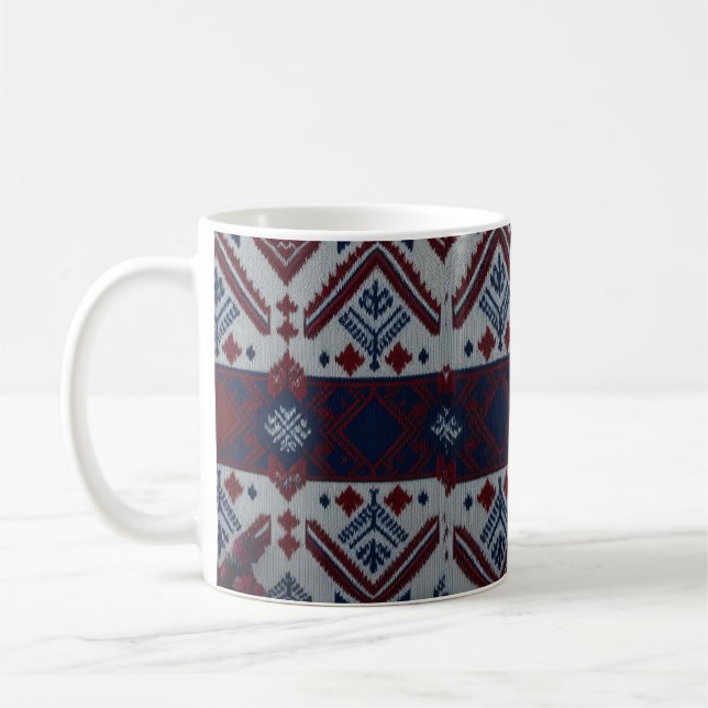 Mug Classic Red White Blue Nordic Fair Isle Knit (Gauche)