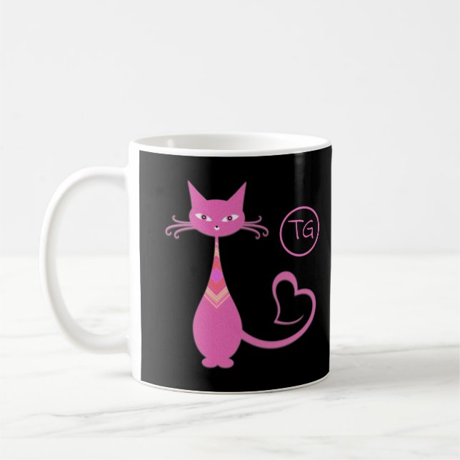 Mug Classic Retro rose Kitty Chat Coeur Tail Monogramm (Gauche)