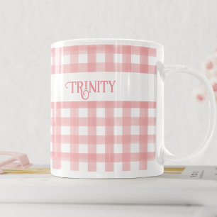 Mug Classic rose et blanc En vichy Plaid Personnalisé