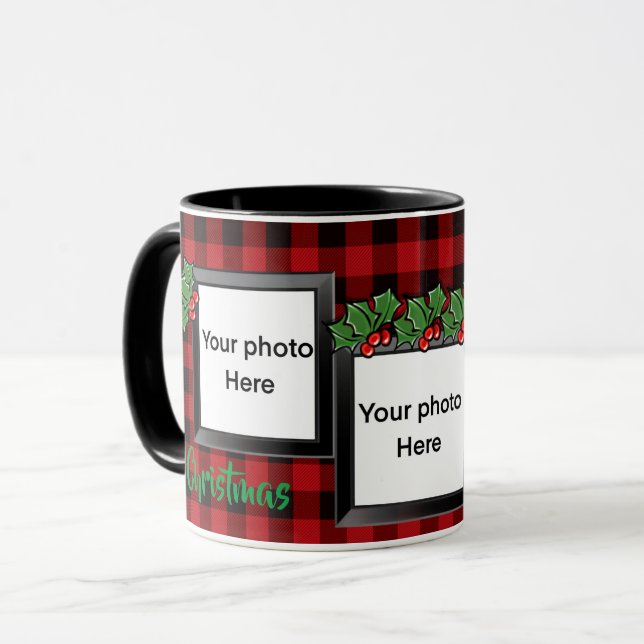 Mug Classic rouge plaid personnalisation modèle photo (Devant gauche)