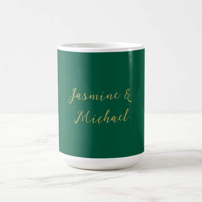 Mug Classical Calligraphy Couple Names Green & Gold (Centre)
