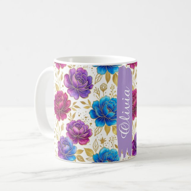 Mug classique 11oz à fleurs sur ton pastel personn (Devant gauche)
