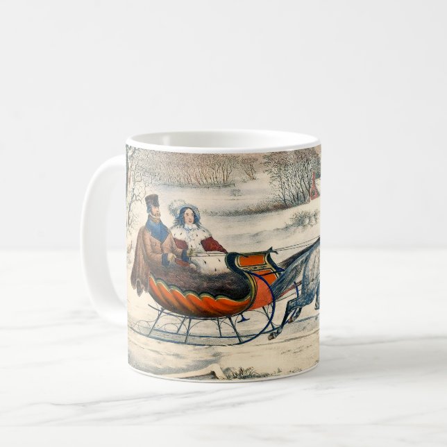Mug Classique 1853 Traîneau Currier Ives Route Hiver (Devant gauche)
