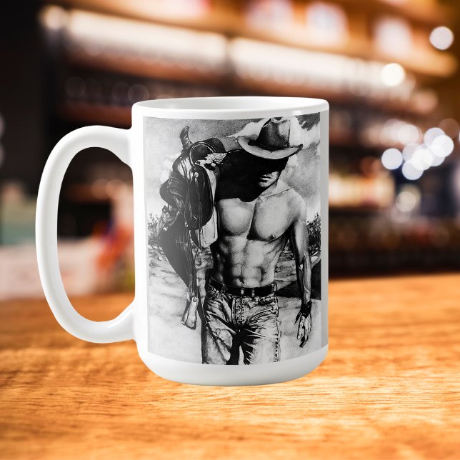 Mug Classique Art Charbon Croquis Cowboy Café (This classic, elegant fine art charcoal sketch cowboy coffee mug looks great in any setting.)