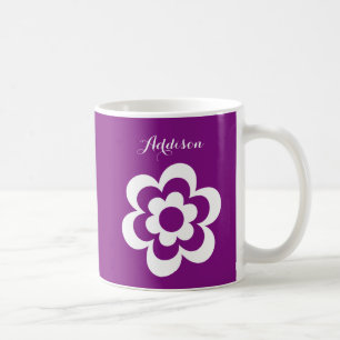 Mug classique blanc pourpre personnalisé avec fleu
