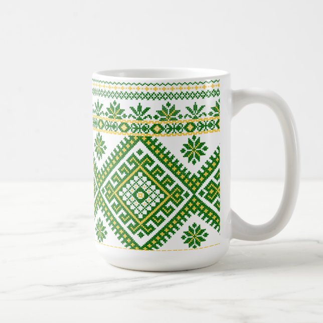 Mug Classique Broderie Ukrainienne Verte (Droite)