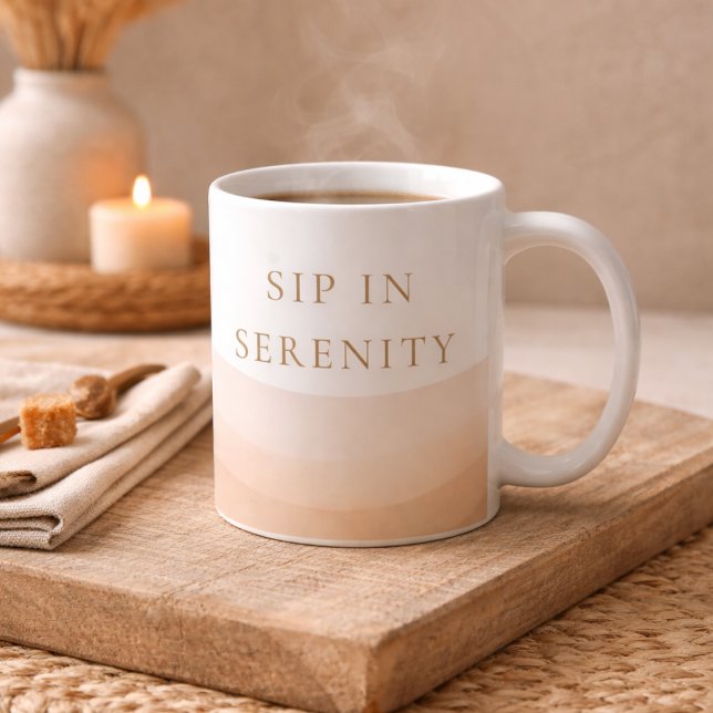 Mug Classique Calme Rivage Champagne, 330 ml (Taupe to ivory ombre with Sip in Serenity for elevated coastal mornings)