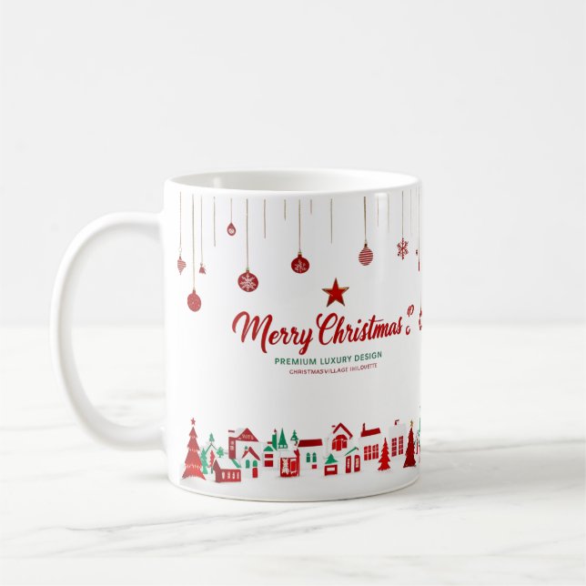 Mug classique Joyeux Noël - Village rouge et vert  (Gauche)