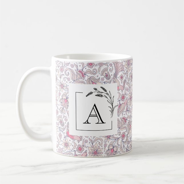 Mug Classique Monogramme à l'Arabesque Florale (Gauche)
