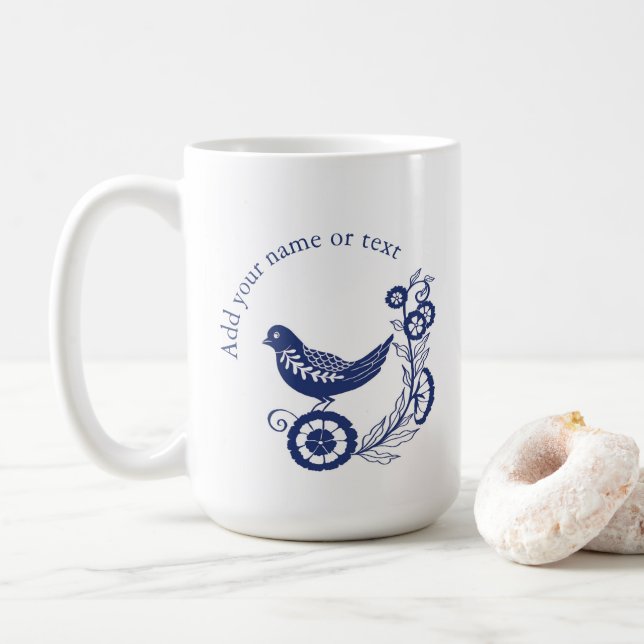 Mug Classique motif d'oiseau de carreau de Delft bleu  (Avec donut)