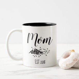 Mug classique noir blanc Floral maman